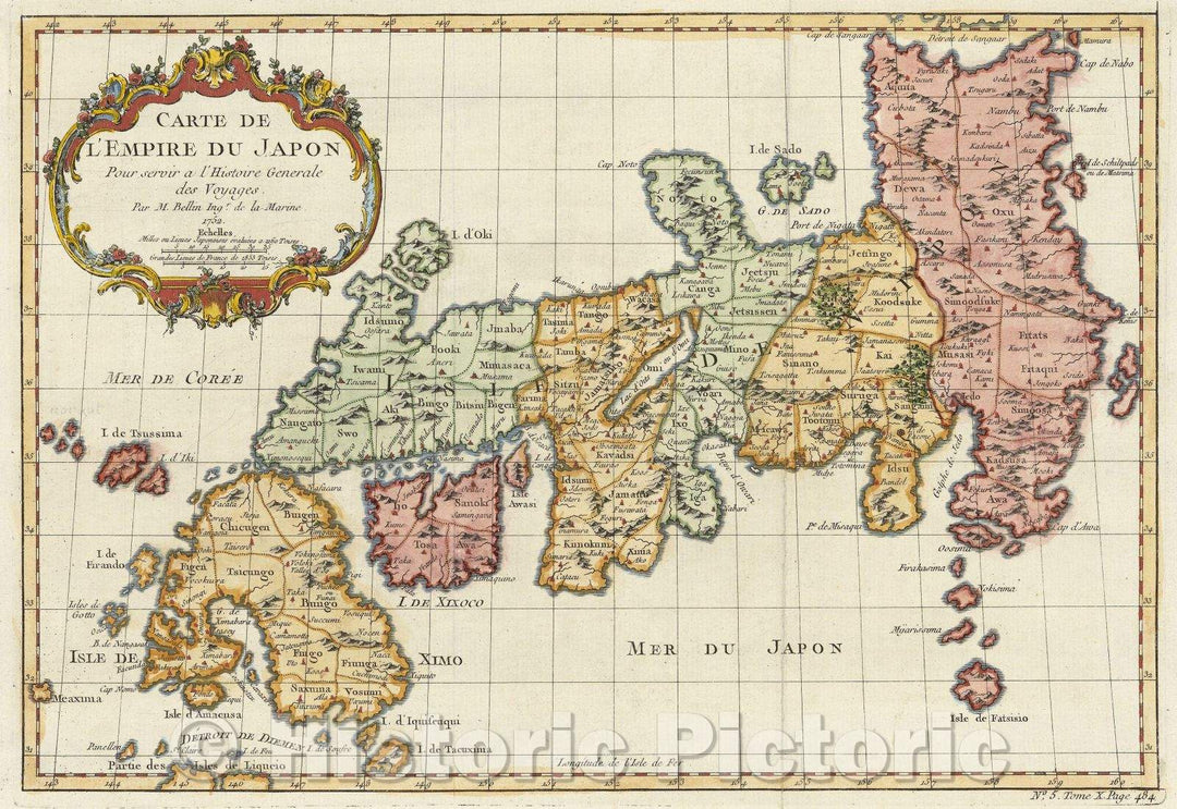 Historic Map : Carte de l'Empire du Japon Pour servir a l'Histoire Generale des Voyages. Par M. Bellin Ingr. de la Marine. 1752., 1752 , Vintage Wall Art
