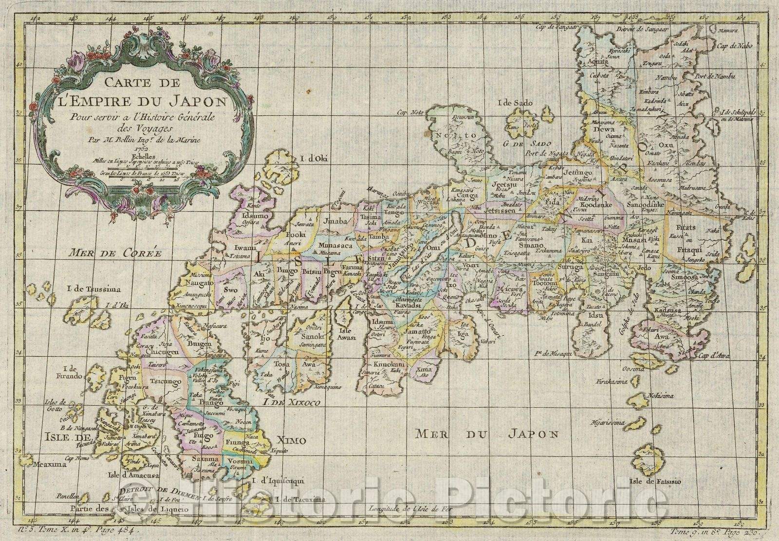 Historic Map : Carte de l'Empire du Japon Pour servir a l'Histoire Generale des Voyages. Par M. Bellin Ingr. de la Marine 1752., 1752 , Vintage Wall Art
