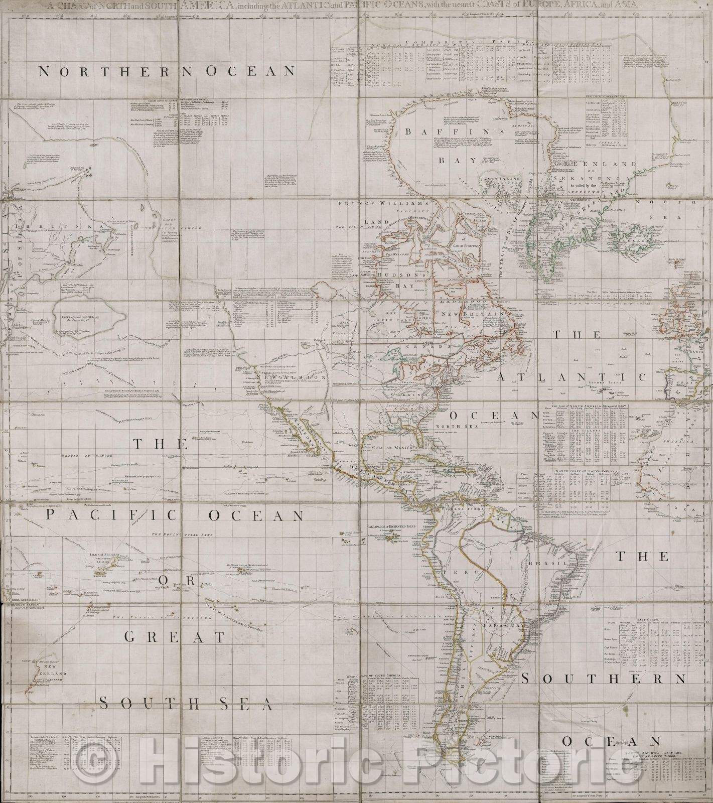 Historic Map : A Chart of North and South America including the Atlantic and Pacific Oceans, with the Nearest Coasts of Europe, Africa, and Asia., 1753 , Vintage Wall Art