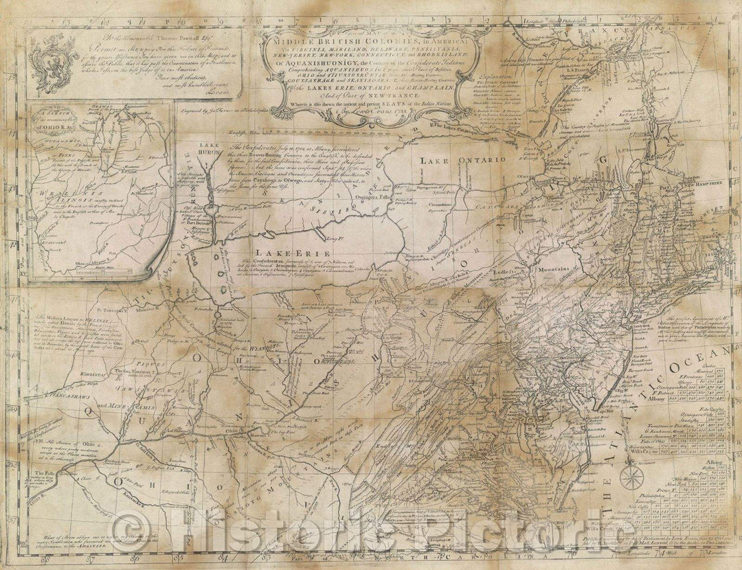 Historic Map : A General Map of the Middle British Colonies, in America, 1755 , Vintage Wall Art