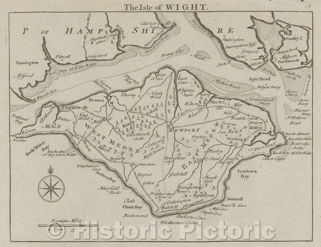 Historic Map : The Isle of Wight, 1769 , Vintage Wall Art