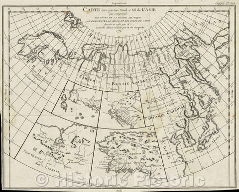 Historic Map : Carte des parties Nord et Est de l'Asie qui comprend les Cotes de la Russie Asiatique Le Kamschatka, le Jesso, et les Isles du Japon dressee en 1760, 1772 , Vintage Wall Art
