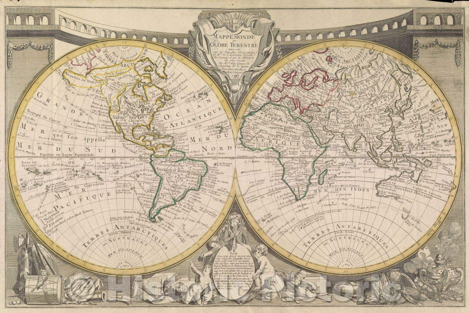 Historic Map : Mappemonde ou Globe Terestre dressee sur les nouvelles observations de Mrs. de l'Academie Royale des Sciences et sur les memoires Mr. l'Abbe Clouet, 1775 , Vintage Wall Art