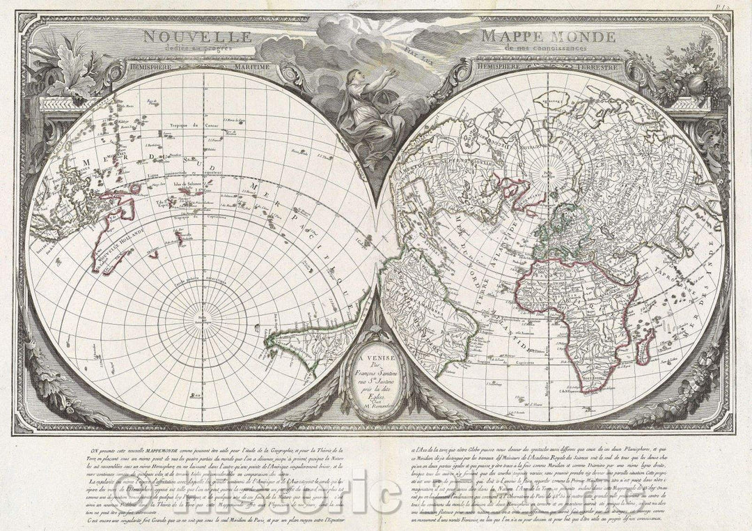Historic Map : Nouvelle Mappe Monde dediee au progres de nos connoisances, 1778 , Vintage Wall Art