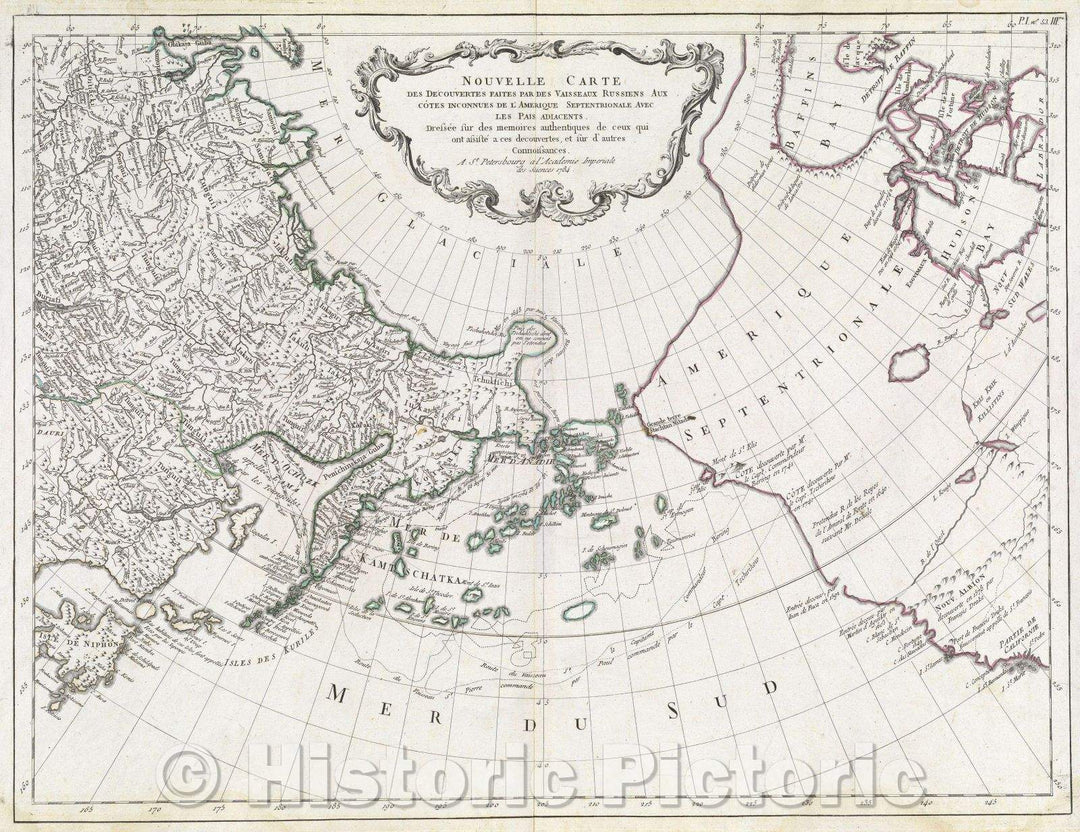 Historic Map : Nouvelle Carte des Decouvertes faites par des vaisseaux Russiens aux cotes inconnues de l"Amerique Septentrionale, 1784 , Vintage Wall Art