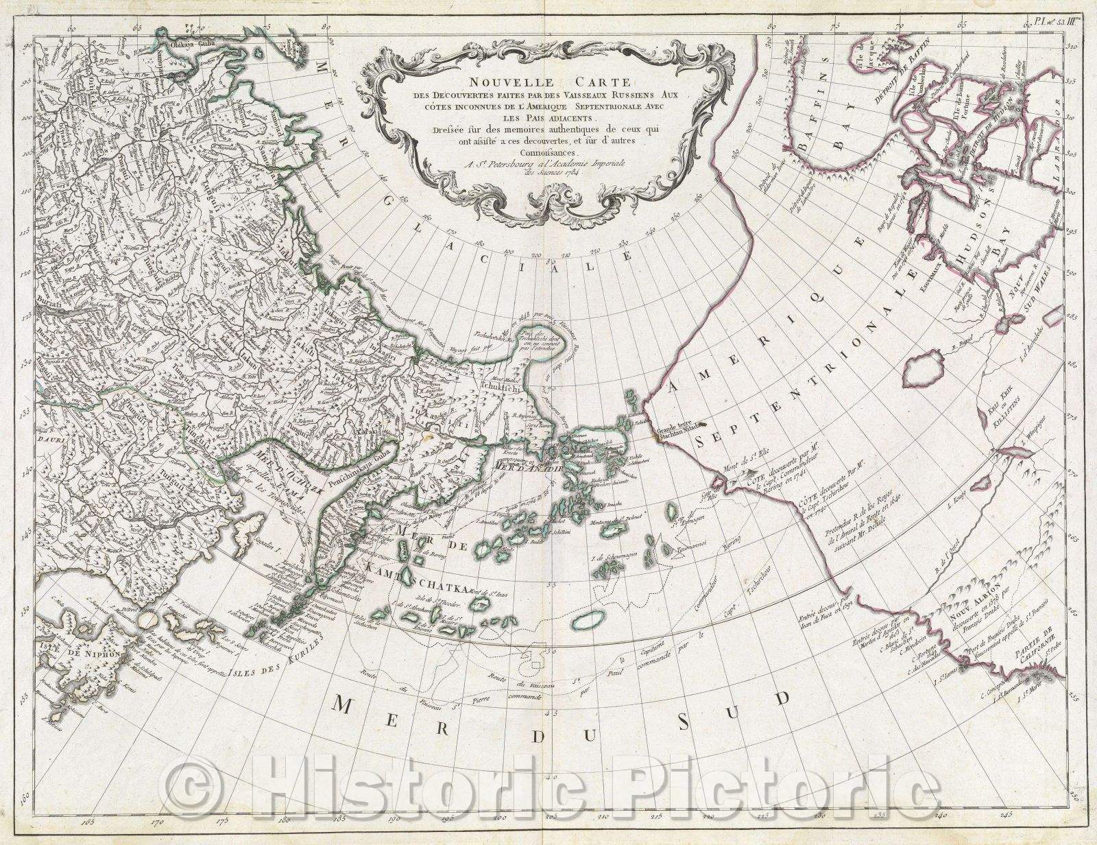 Historic Map : Nouvelle Carte des Decouvertes faites par des vaisseaux Russiens aux cotes inconnues de l"Amerique Septentrionale, 1784 , Vintage Wall Art