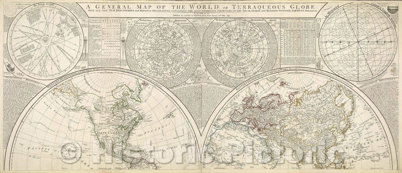 Historic Map : A General Map of the World, or Terraqueous Globe with all the New Discoveries and Marginal Delineations, containing the most Interesting Particulars, c. 1791 , Vintage Wall Art , v2