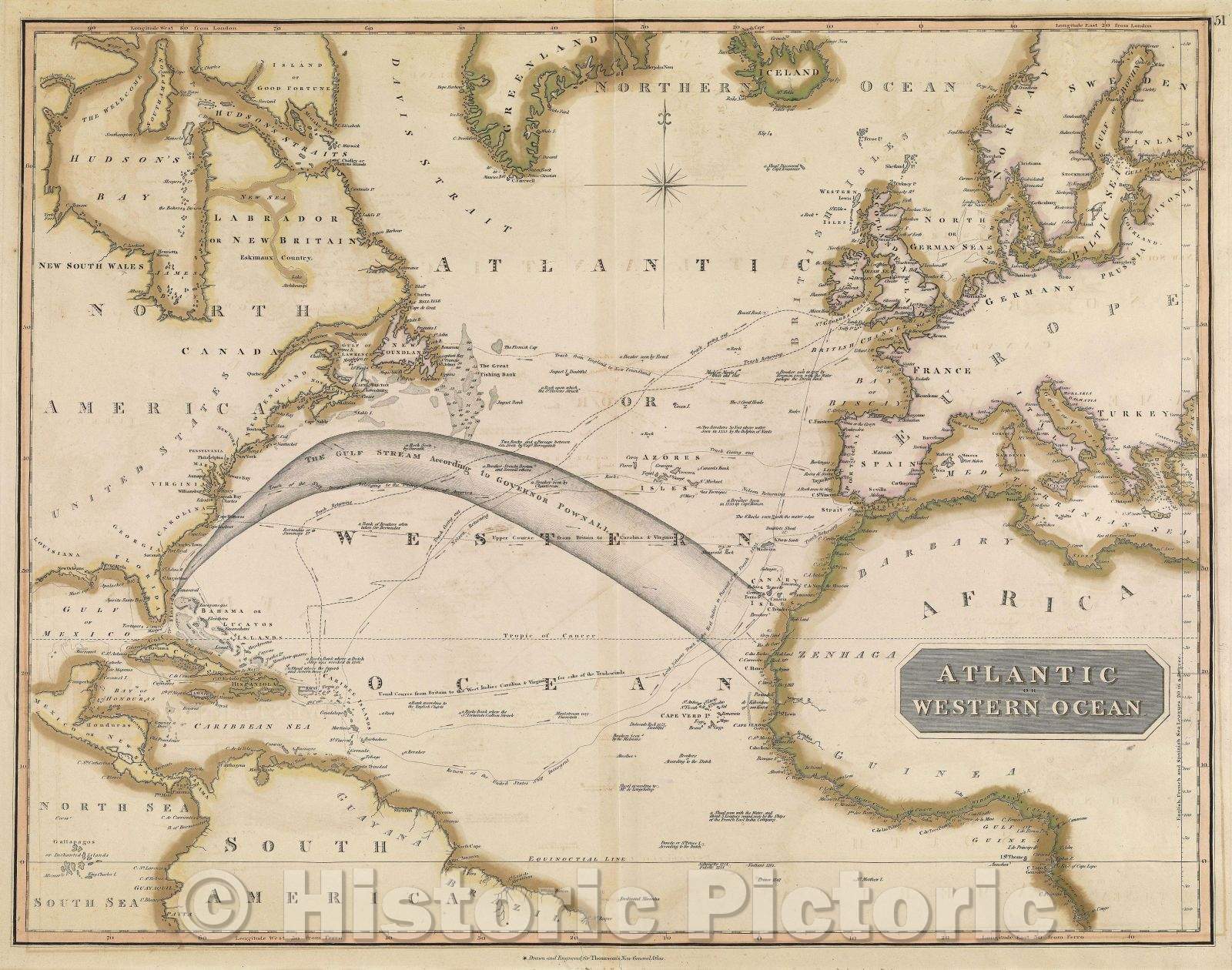 Historic Map : Atlantic or Western Ocean, 1821 , Vintage Wall Art