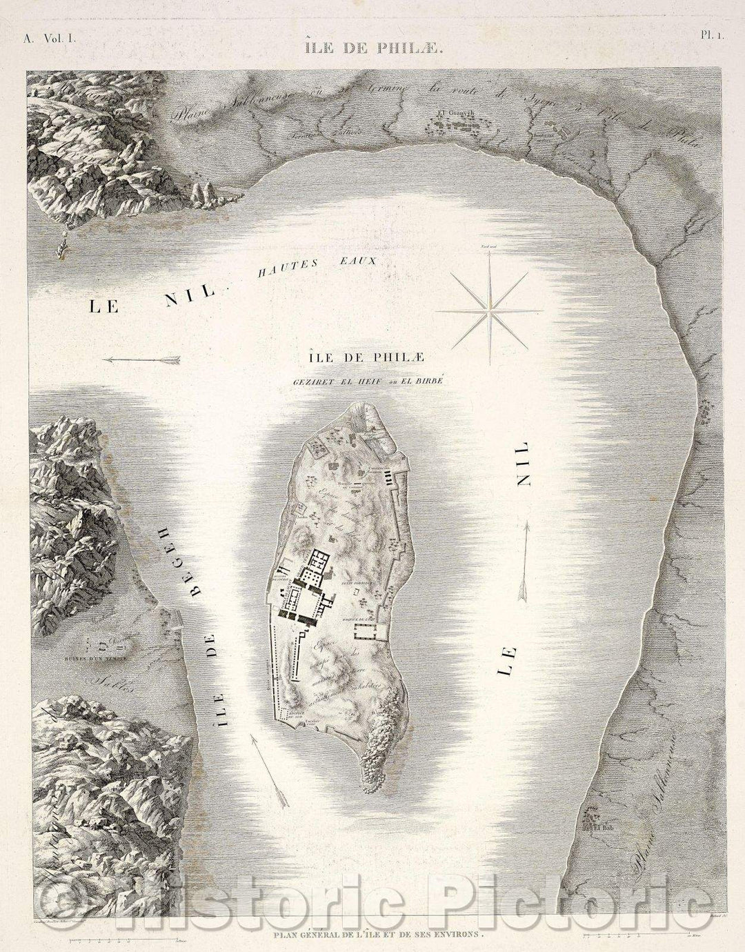 Historic Map : Ile de Philae, 1823 , Vintage Wall Art