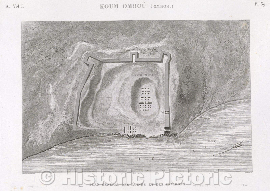 Historic Map : Koum Ombou (Ombos.), 1823 , Vintage Wall Art