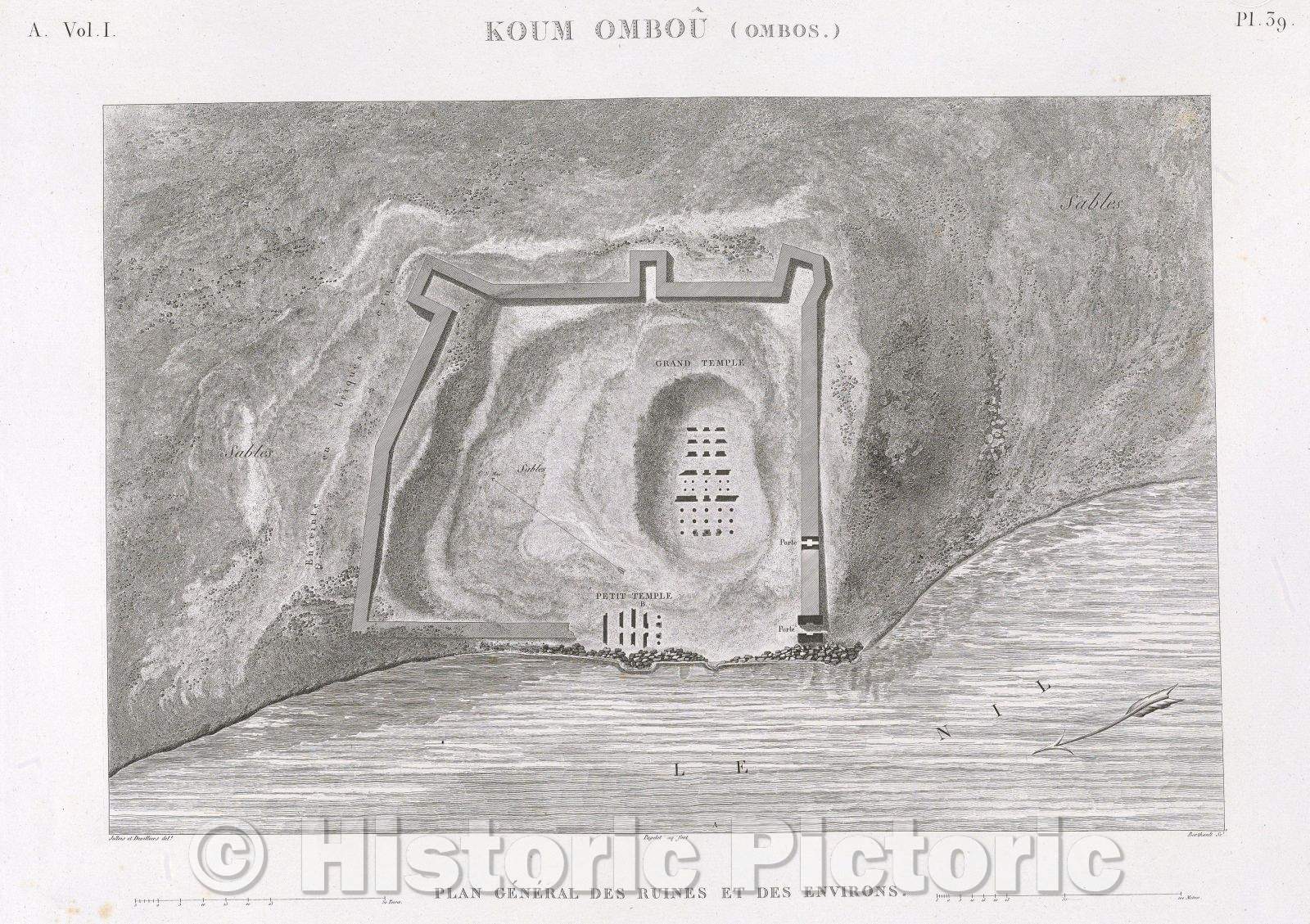 Historic Map : Koum Ombou (Ombos.), 1823 , Vintage Wall Art