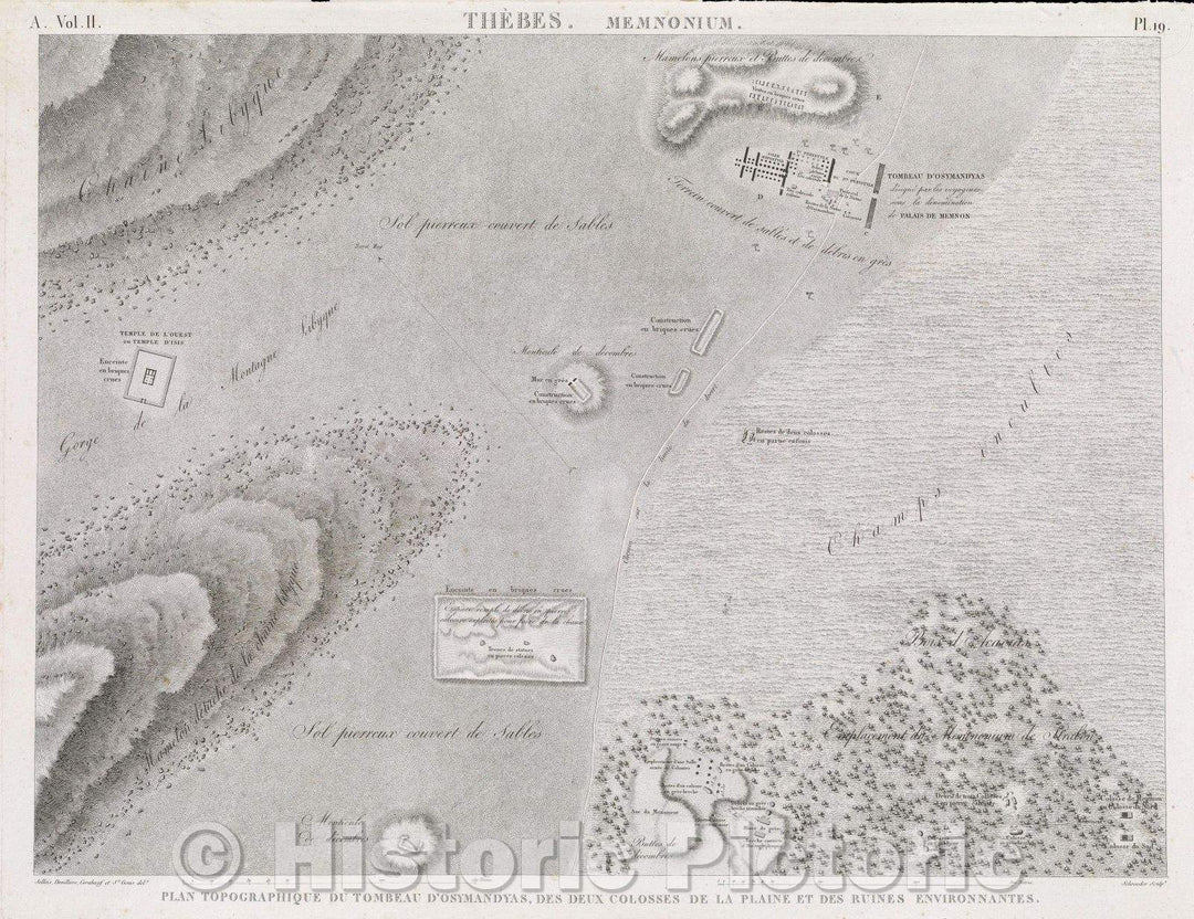 Historic Map : Thebes. Memnonium, 1823 , Vintage Wall Art , v2