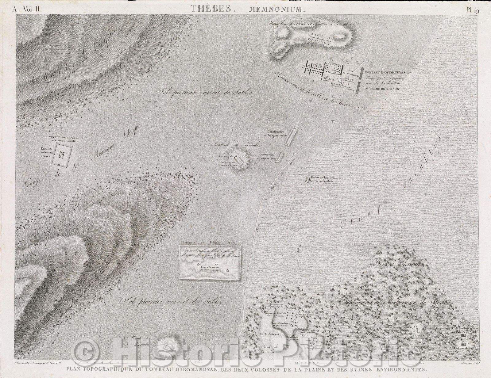 Historic Map : Thebes. Memnonium, 1823 , Vintage Wall Art , v2