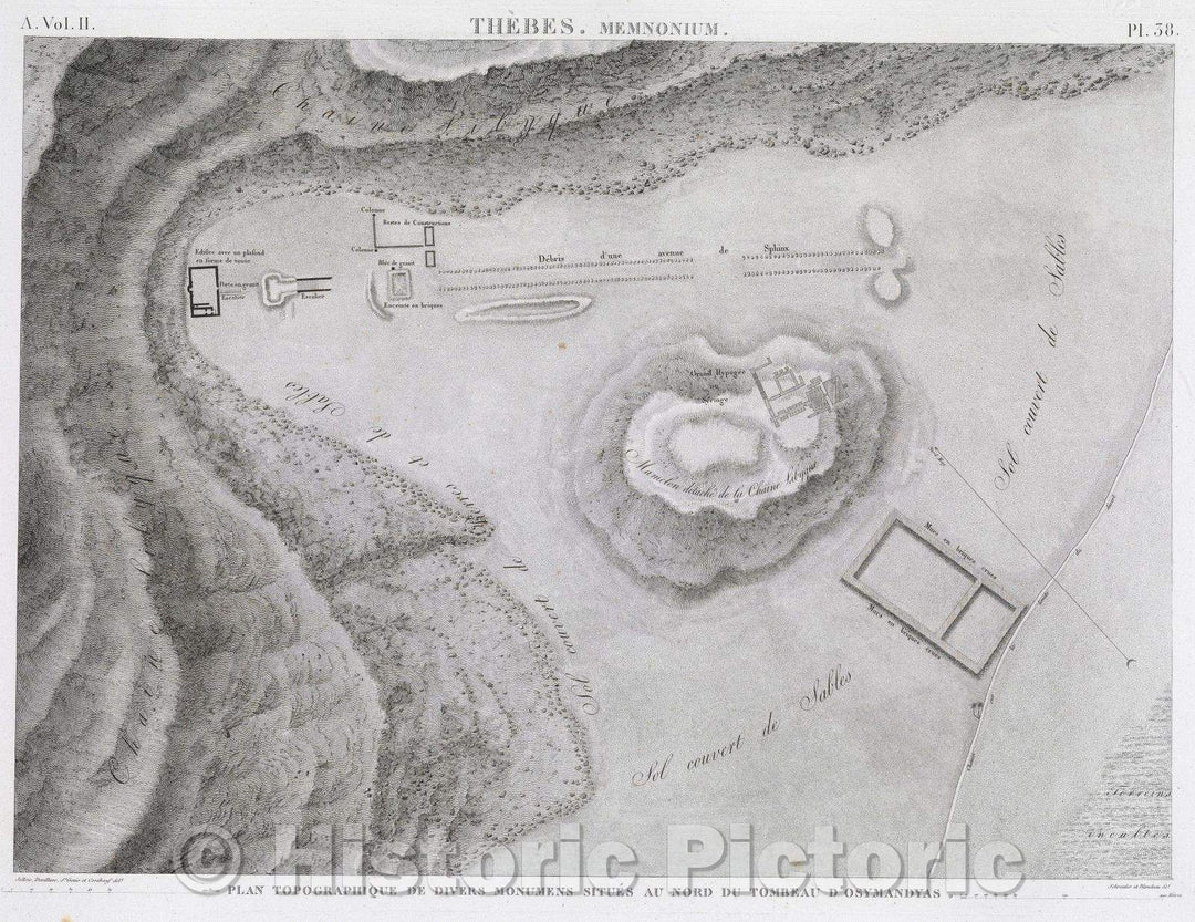 Historic Map : Thebes. Memnonium, 1823 , Vintage Wall Art