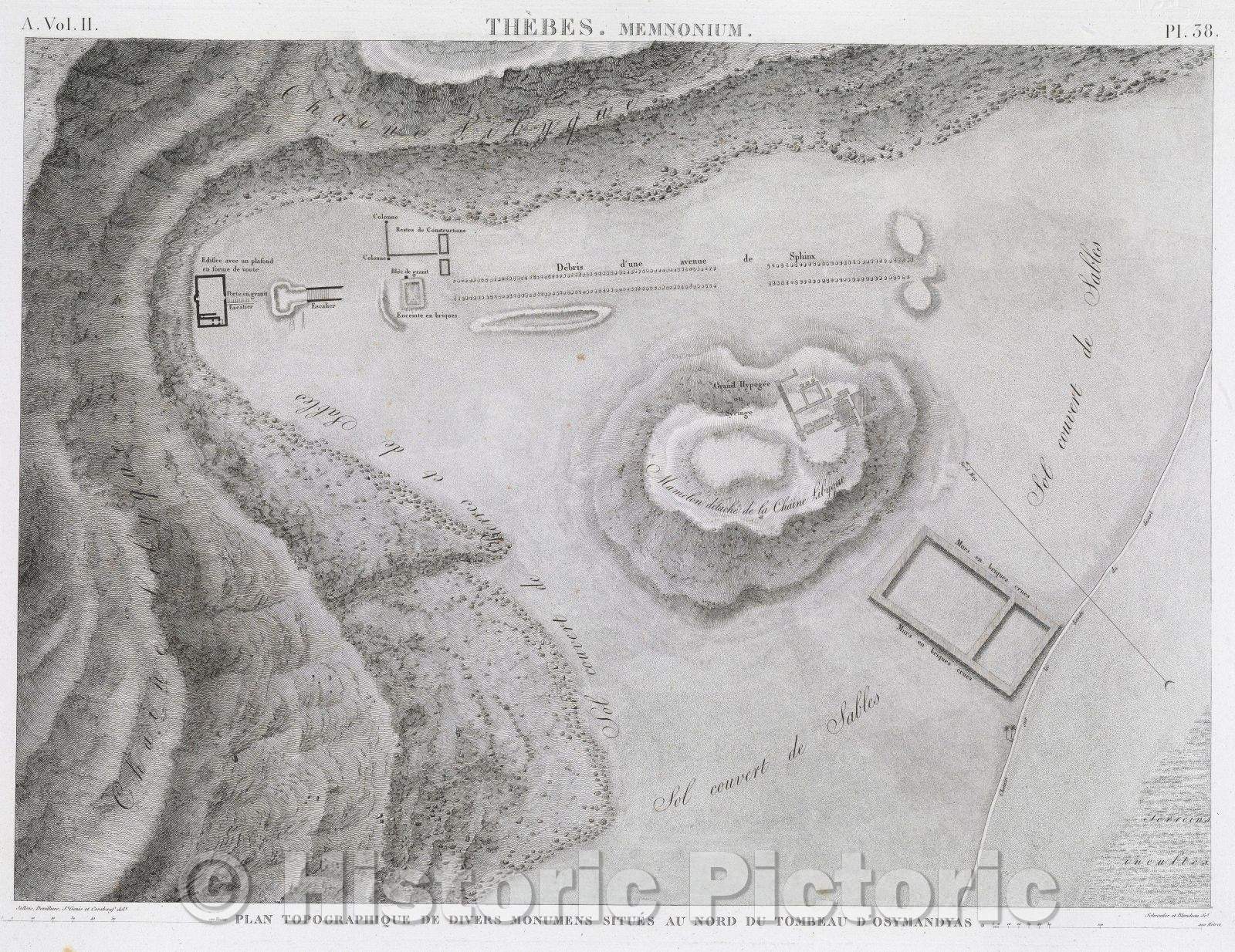 Historic Map : Thebes. Memnonium, 1823 , Vintage Wall Art
