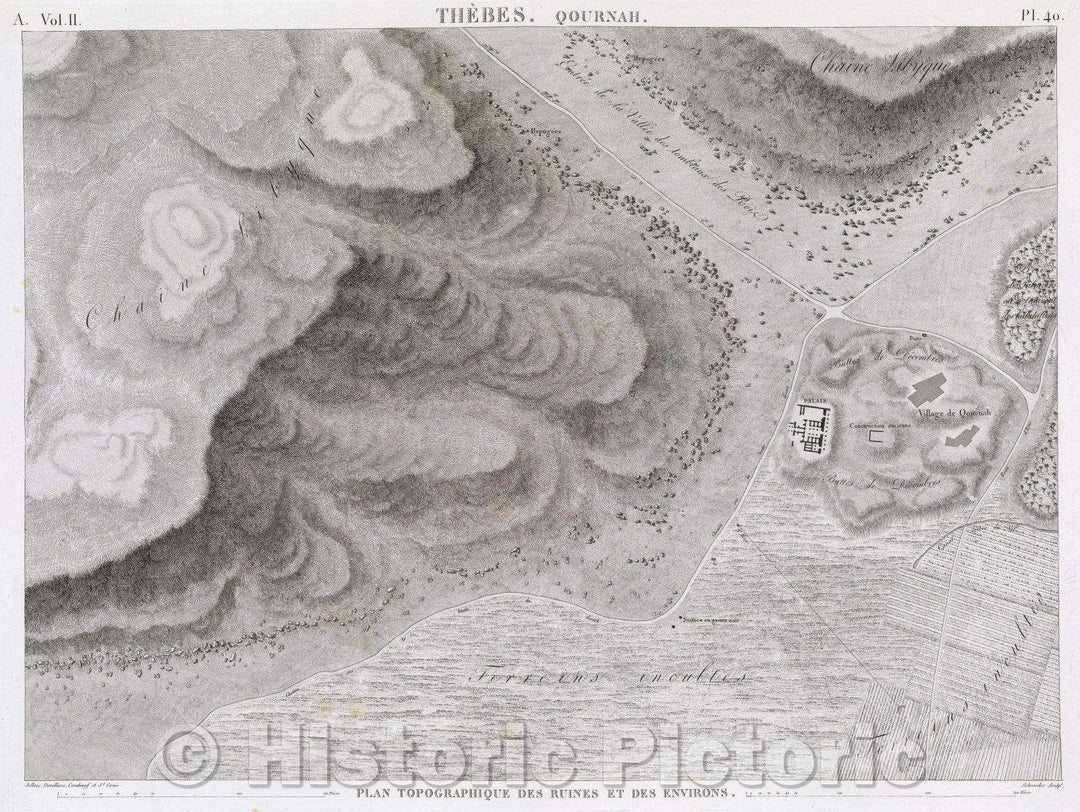 Historic Map : Thebes. Qournah, 1823 , Vintage Wall Art