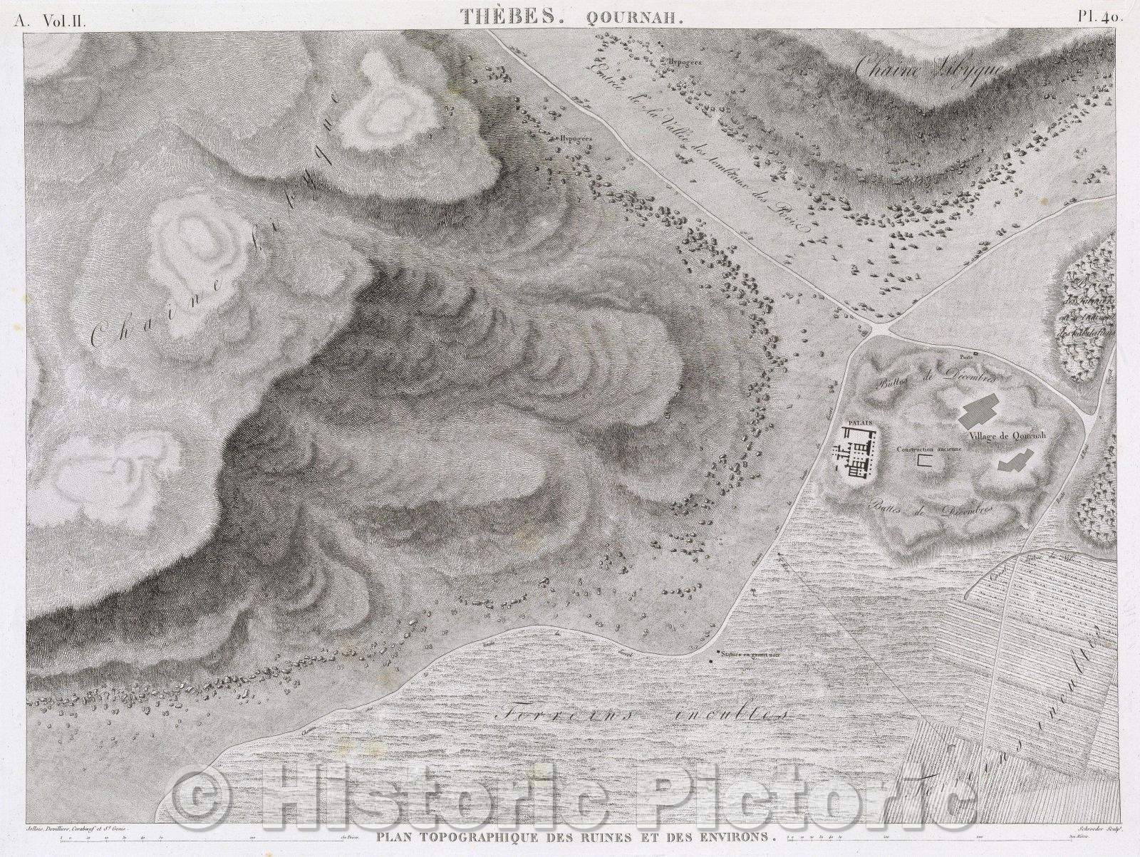 Historic Map : Thebes. Qournah, 1823 , Vintage Wall Art