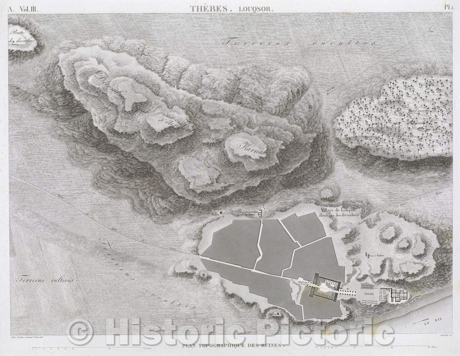 Historic Map : Thebes. Louqsor, 1823 , Vintage Wall Art
