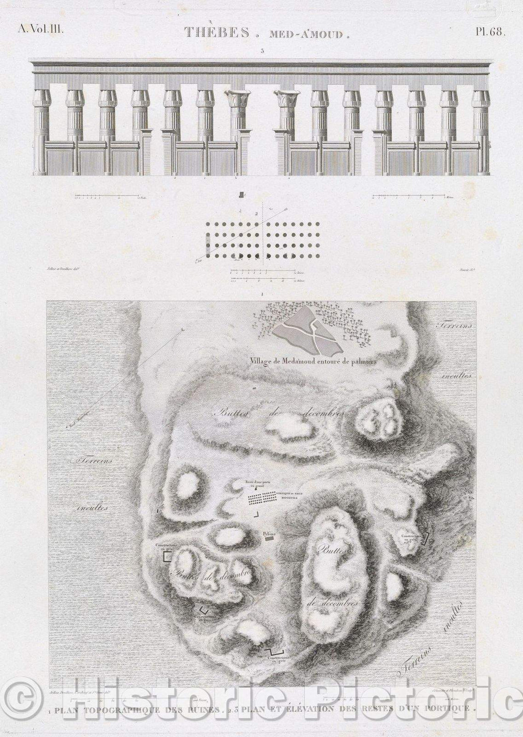 Historic Map : Thebes. Med-A'Moud., 1823 , Vintage Wall Art