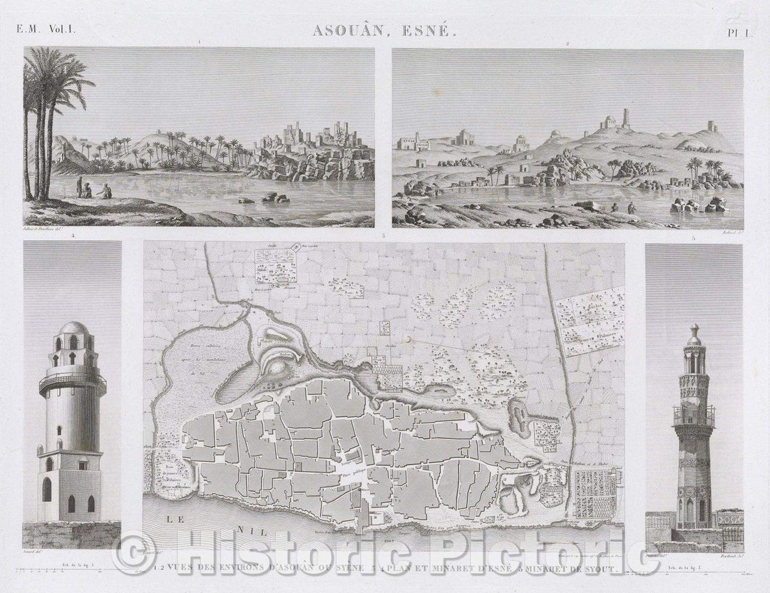 Historic Map : Asouan, Esne., 1823 , Vintage Wall Art