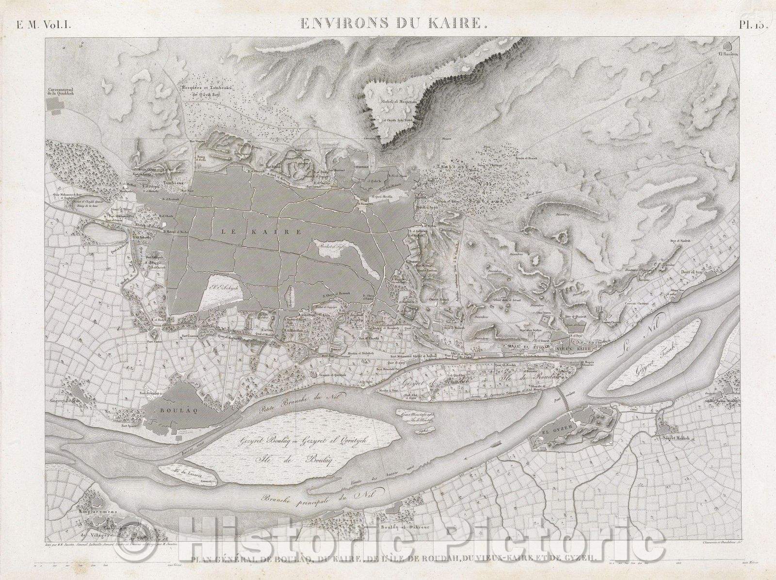 Historic Map : Environs de Kaire, 1823 , Vintage Wall Art