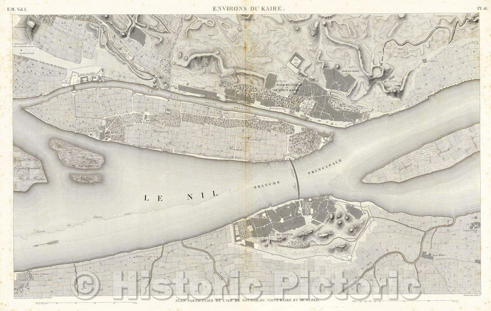 Historic Map : Environs du Kaire, 1823 , Vintage Wall Art , v2