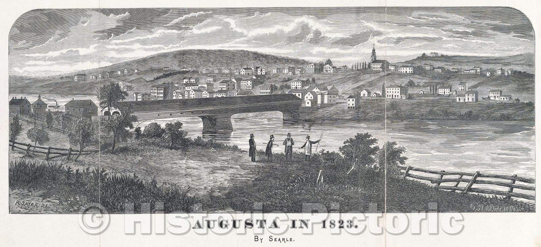 Historic Map : Augusta in 1823 by Searle, 1823 , Vintage Wall Art