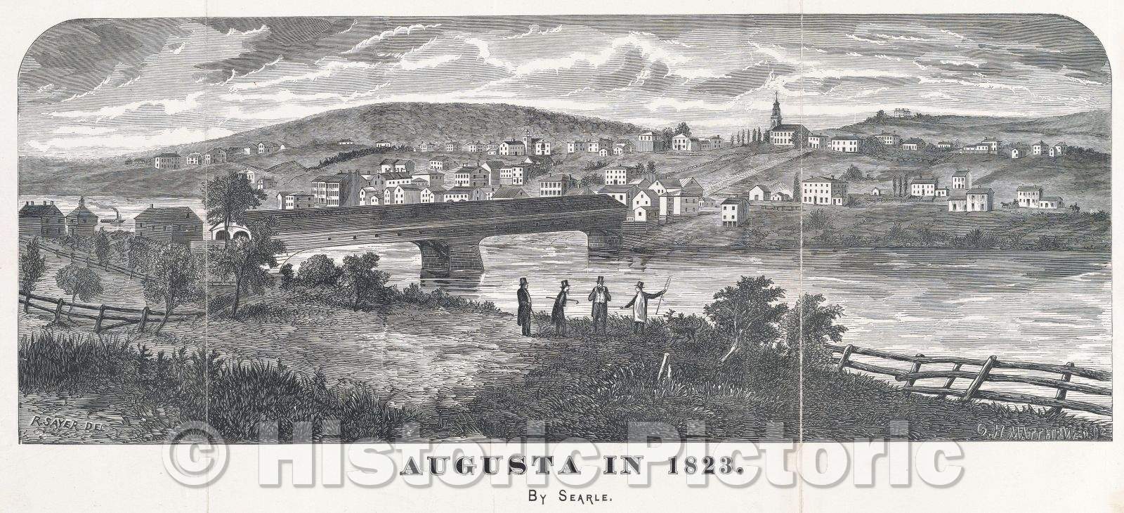 Historic Map : Augusta in 1823 by Searle, 1823 , Vintage Wall Art