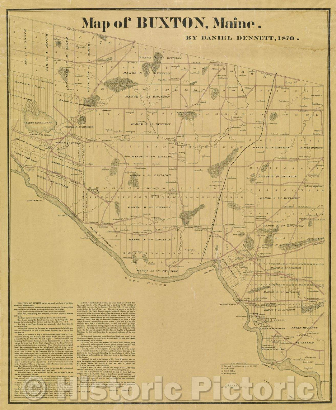 Historic Map : Map of Buxton, Maine. By Daniel Dennett, 1870., c. 1871 , Vintage Wall Art