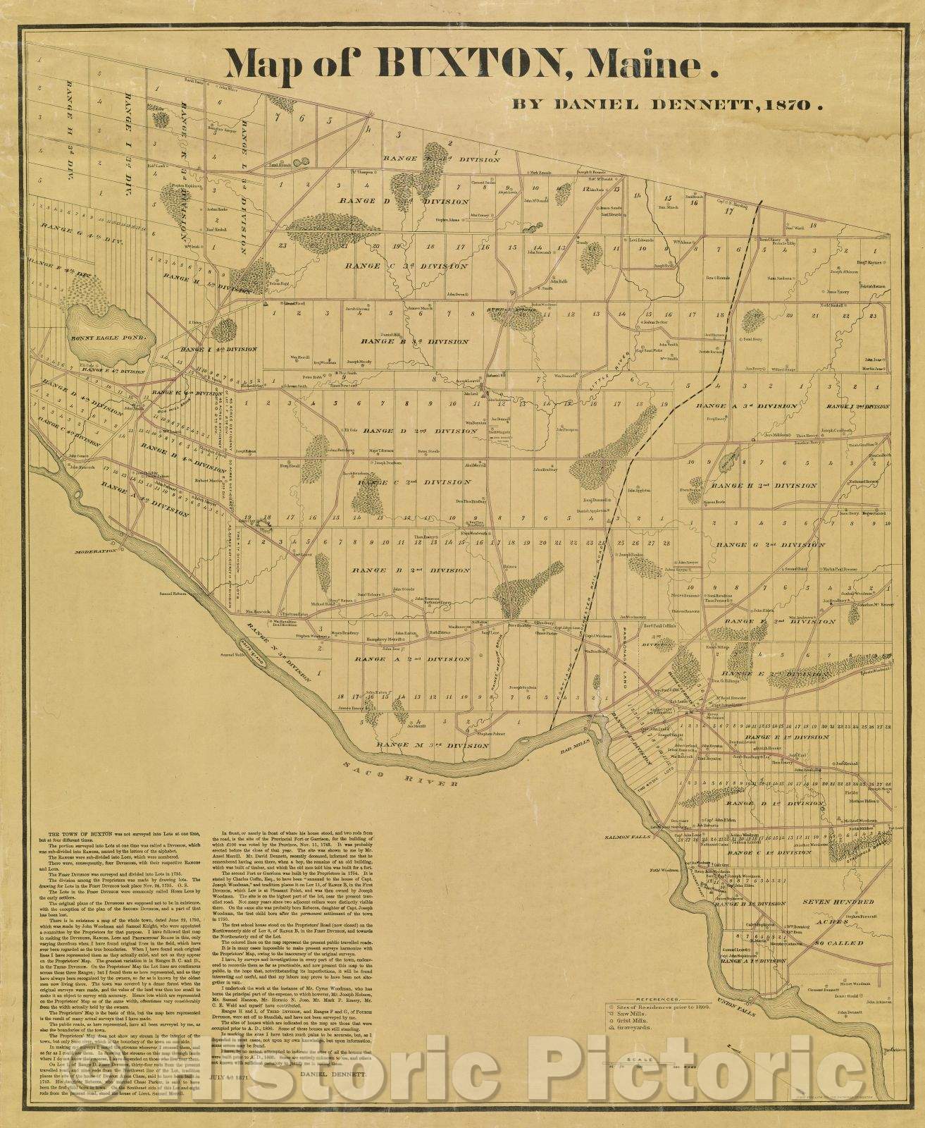 Historic Map : Map of Buxton, Maine. By Daniel Dennett, 1870., c. 1871 , Vintage Wall Art