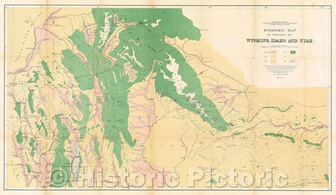 Historic Map : Economic Map of Portions of Wyoming, Idaho and Utah, 1878 , Vintage Wall Art