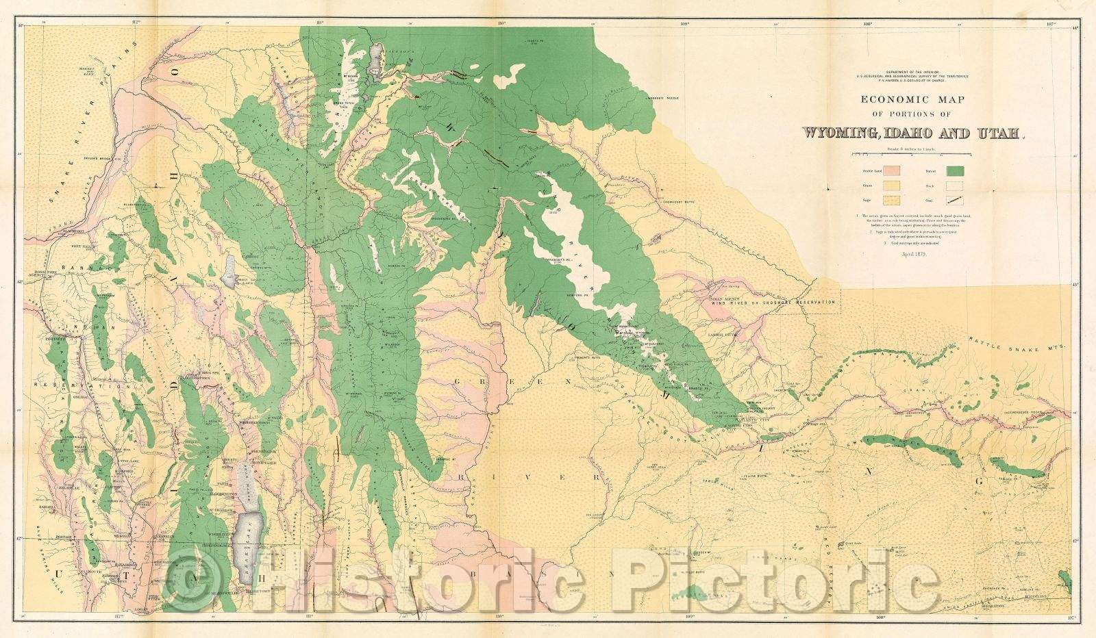 Historic Map : Economic Map of Portions of Wyoming, Idaho and Utah, 1878 , Vintage Wall Art