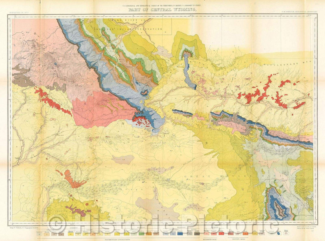 Historic Map : Part of Central Wyoming,, 1878 , Vintage Wall Art