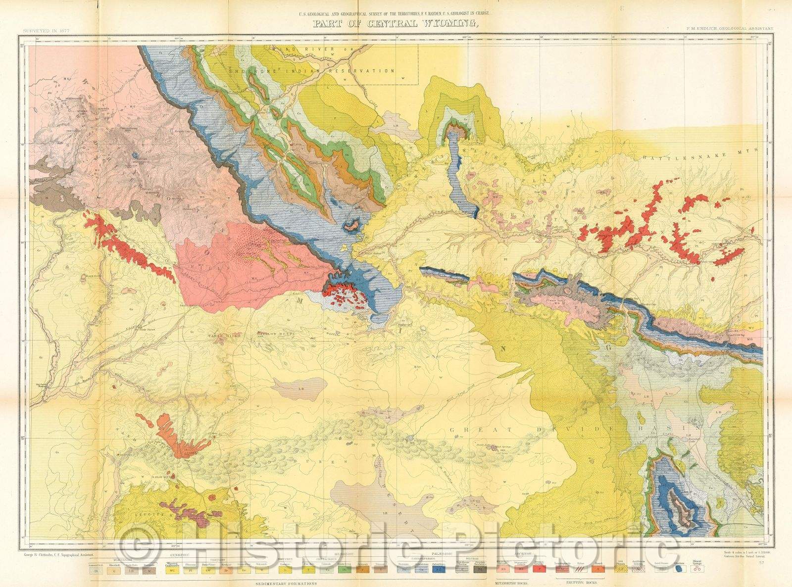 Historic Map : Part of Central Wyoming,, 1878 , Vintage Wall Art