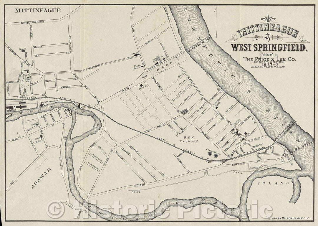 Historic Map : Mittineague and West Springfield., 1895 , Vintage Wall Art