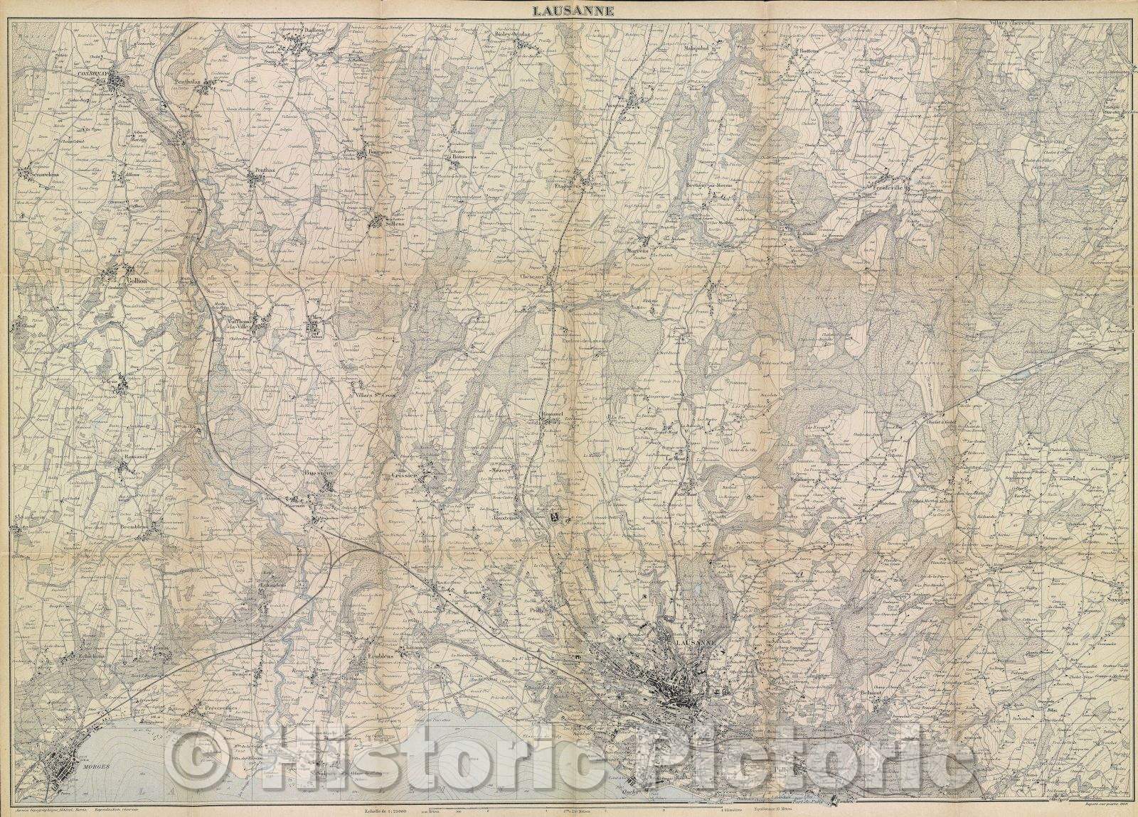 Historic Map : Lausanne, 1909 , Vintage Wall Art