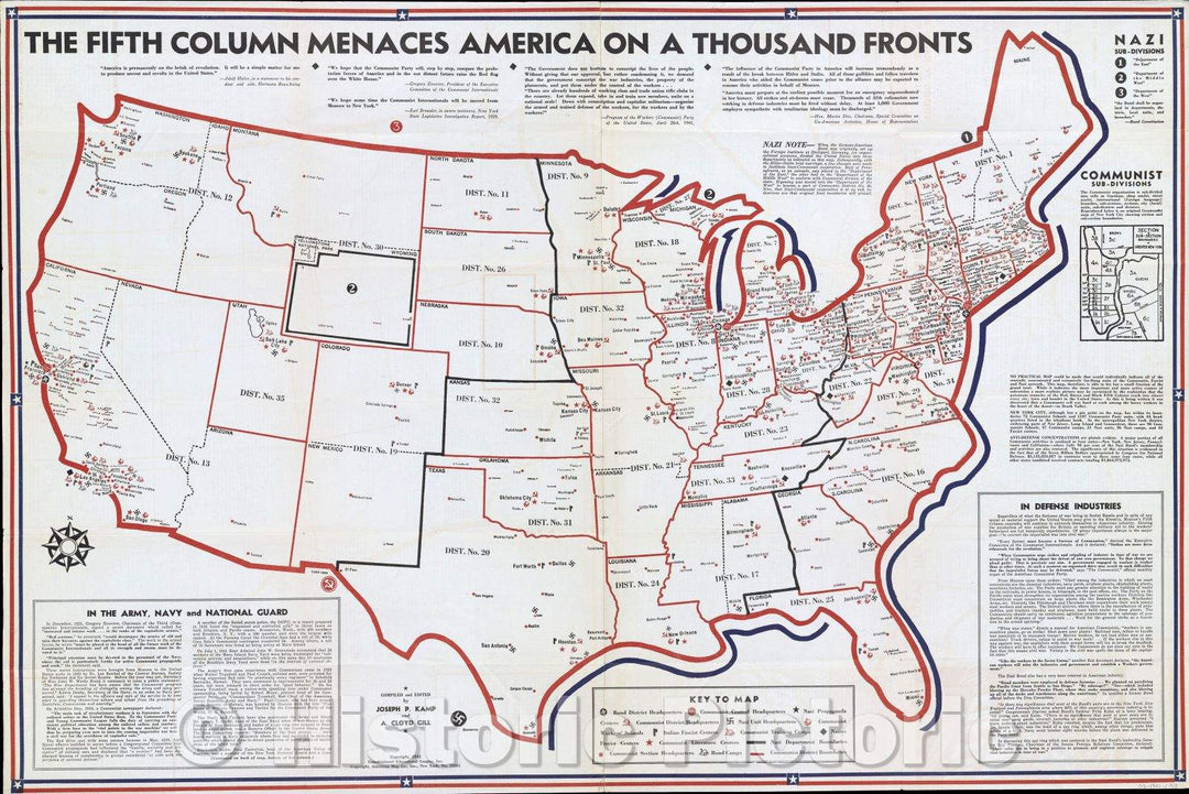Historic Map : The Fifth Column Menaces America On a Thousand Fronts., 1941 , Vintage Wall Art