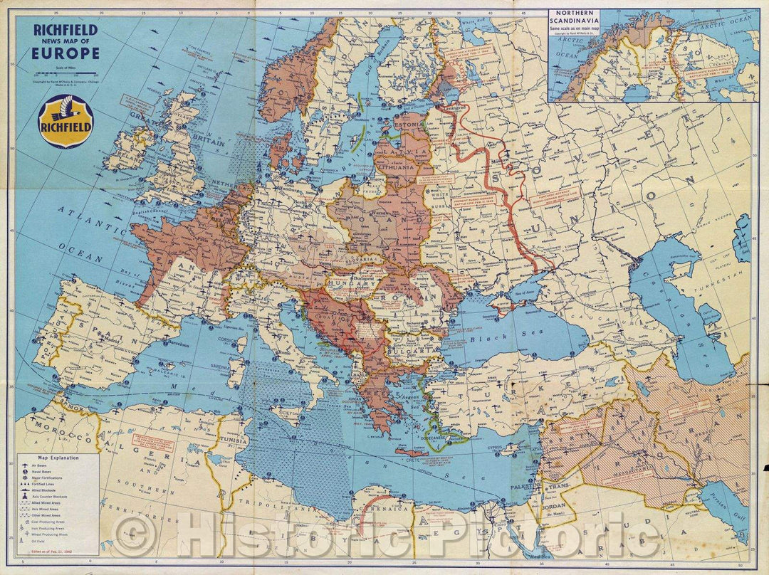 Historic Map : Richfield World News Map, 1942 , Vintage Wall Art