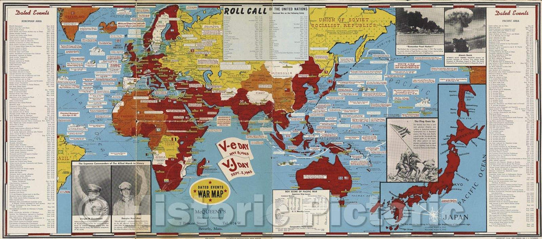 Historic Map : Dated Events War Map, 1945 , Vintage Wall Art