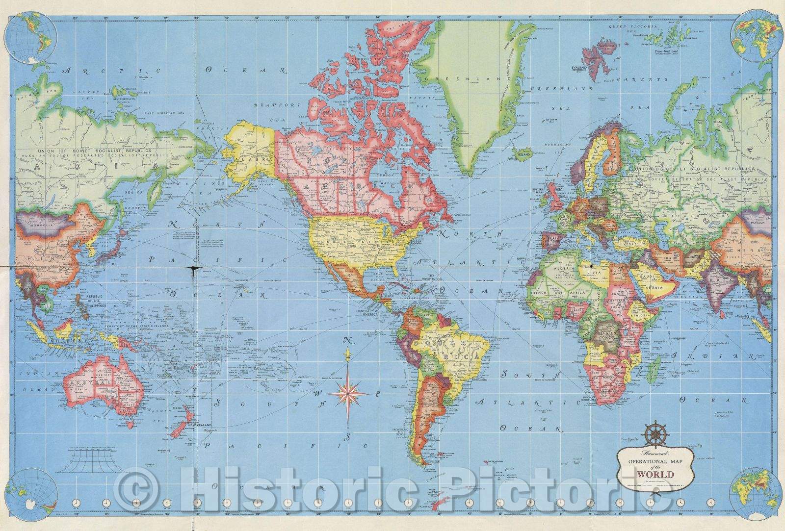 Historic Map : Military Maps of All Theaters of Operation. Military Maps of Asia-Europe, Strategic map of Korea, Operational Map of the World Featuring Bomber Ranges, 1950 , Vintage Wall Art