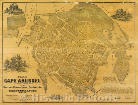 Historic Map : Plan of Cape Arundel. A Section of the Lands of The Boston and Kennebunkport Sea Shore Co. at Kennebunkport Maine, February 15, 1873. James Cruickshan, 1873 , Vintage Wall Art