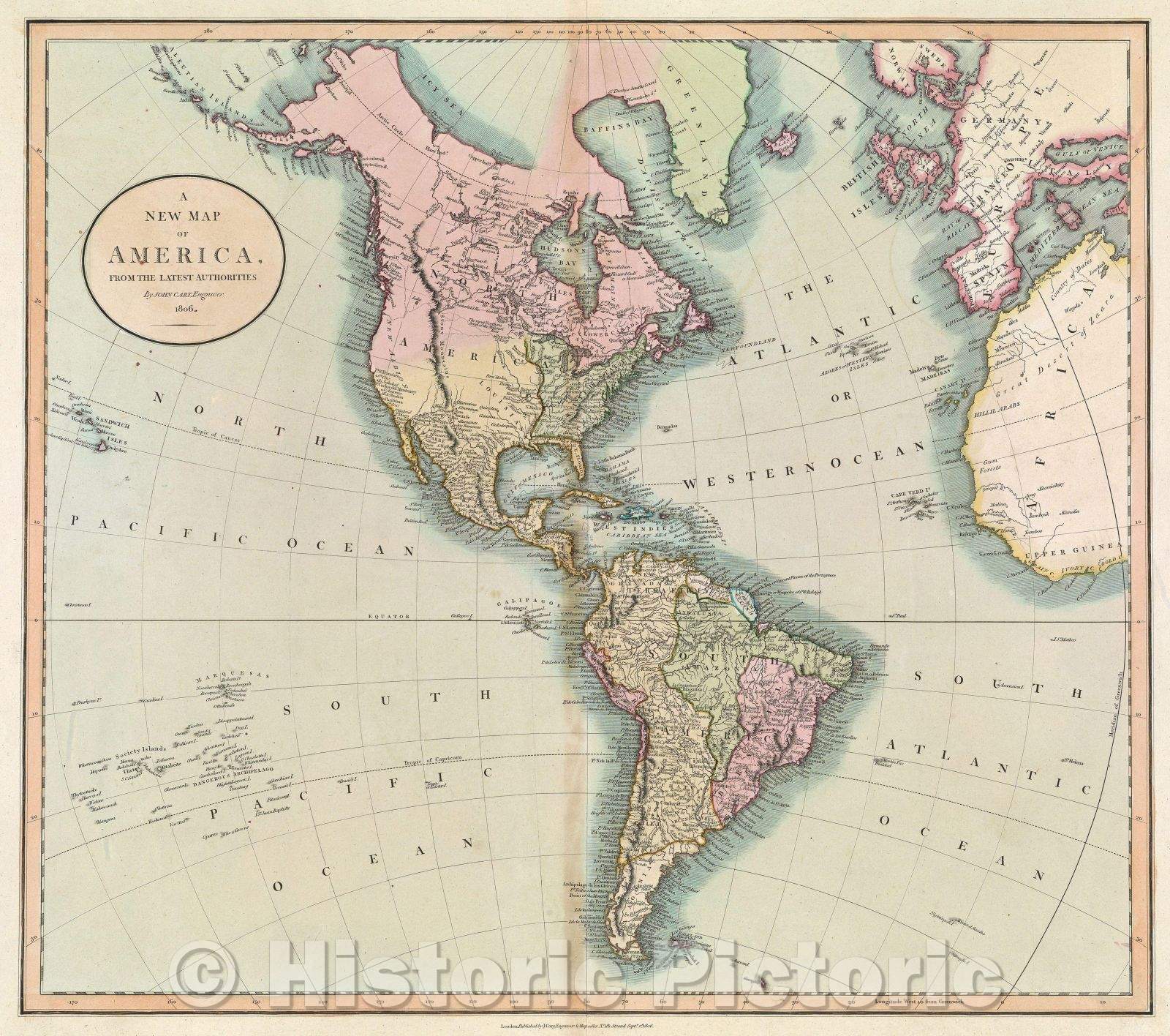 Historic Map : A New Map of America, From the Latest Authorities by John Cary, Engraver. 1806., 1806 , Vintage Wall Art