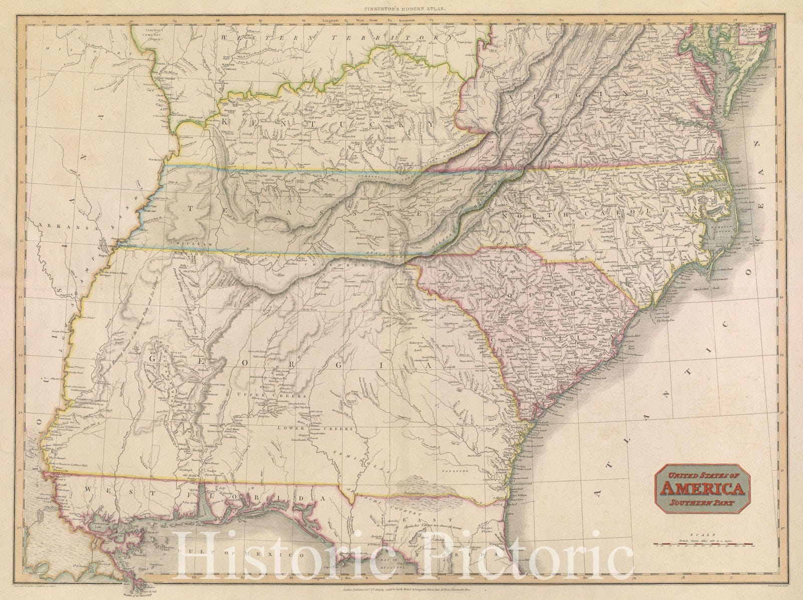 Historic Map : United States of America Southern Part, 1809 , Vintage Wall Art
