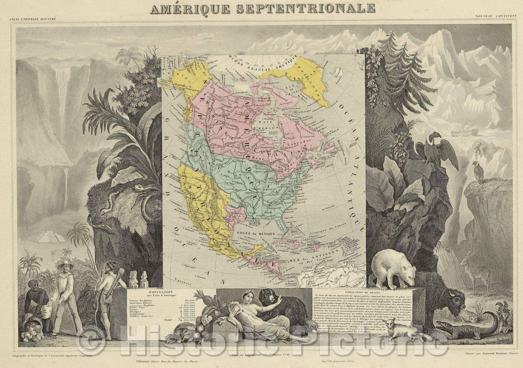 Historic Map : Amerique Septentrionale, 1845 , Vintage Wall Art
