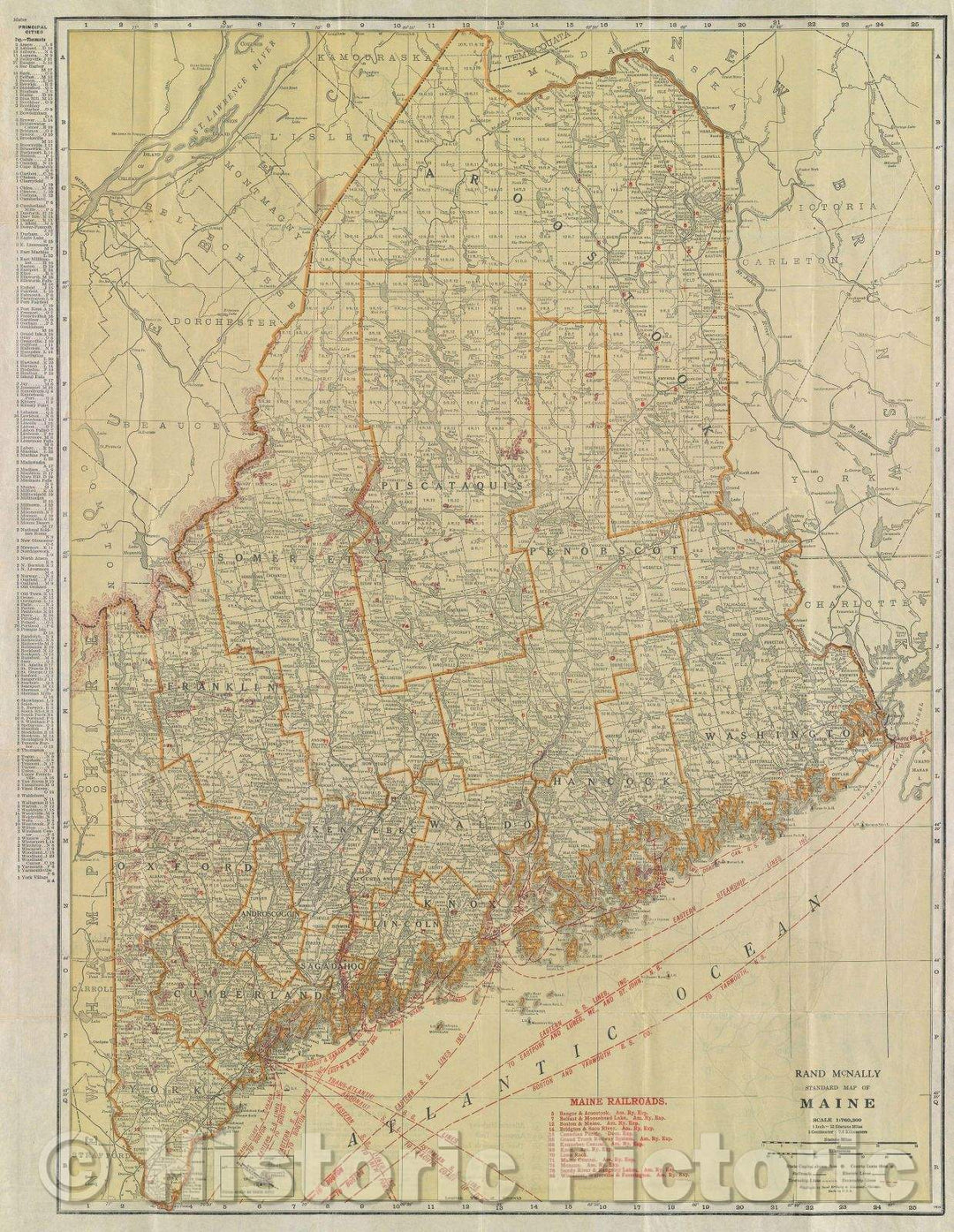 Historic Map : Rand McNally Standard Map of Maine, c. 1927 , Vintage Wall Art