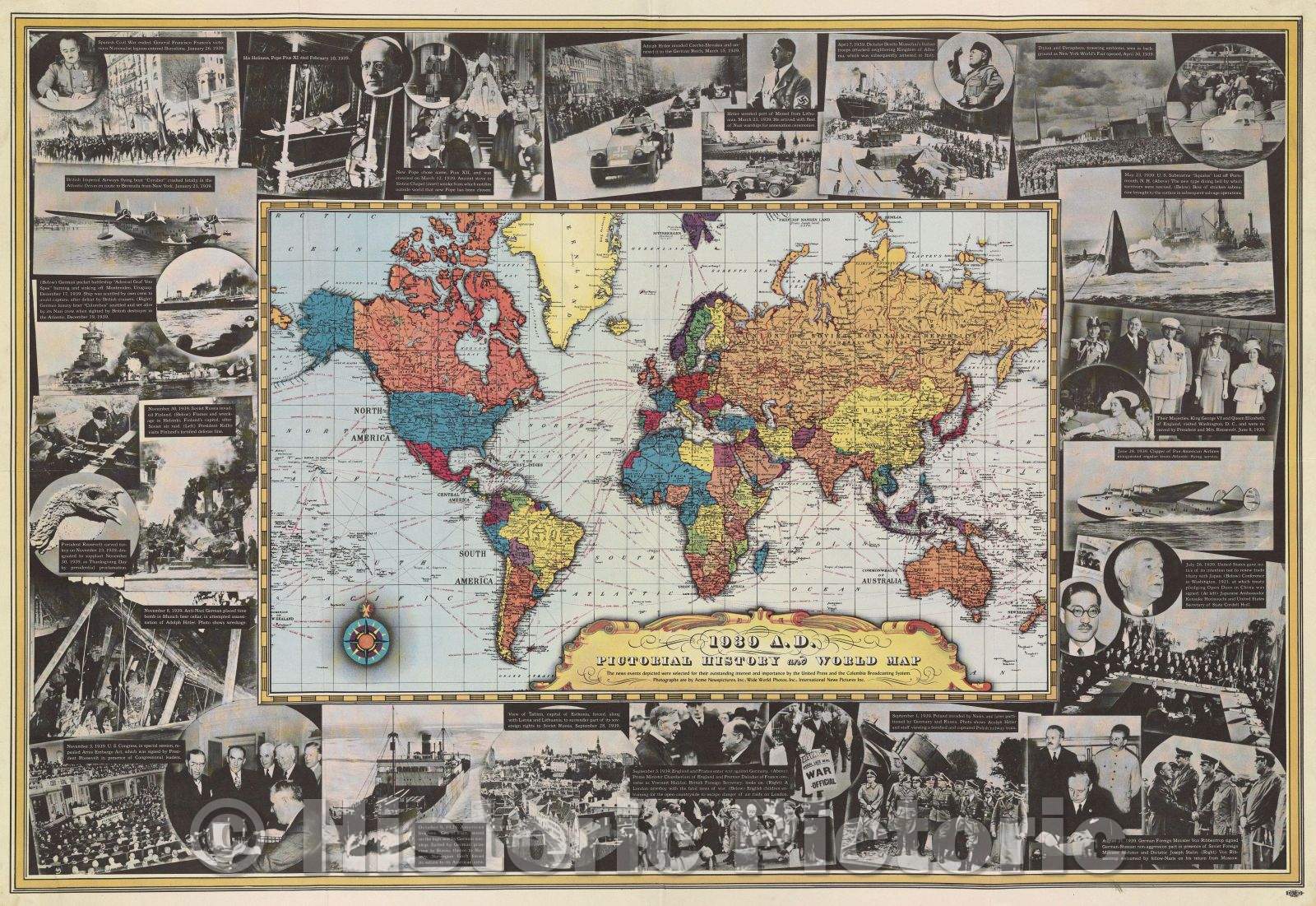 Historic Map : 1939 A.D. Pictorial History and World Map, 1939 , Vintage Wall Art