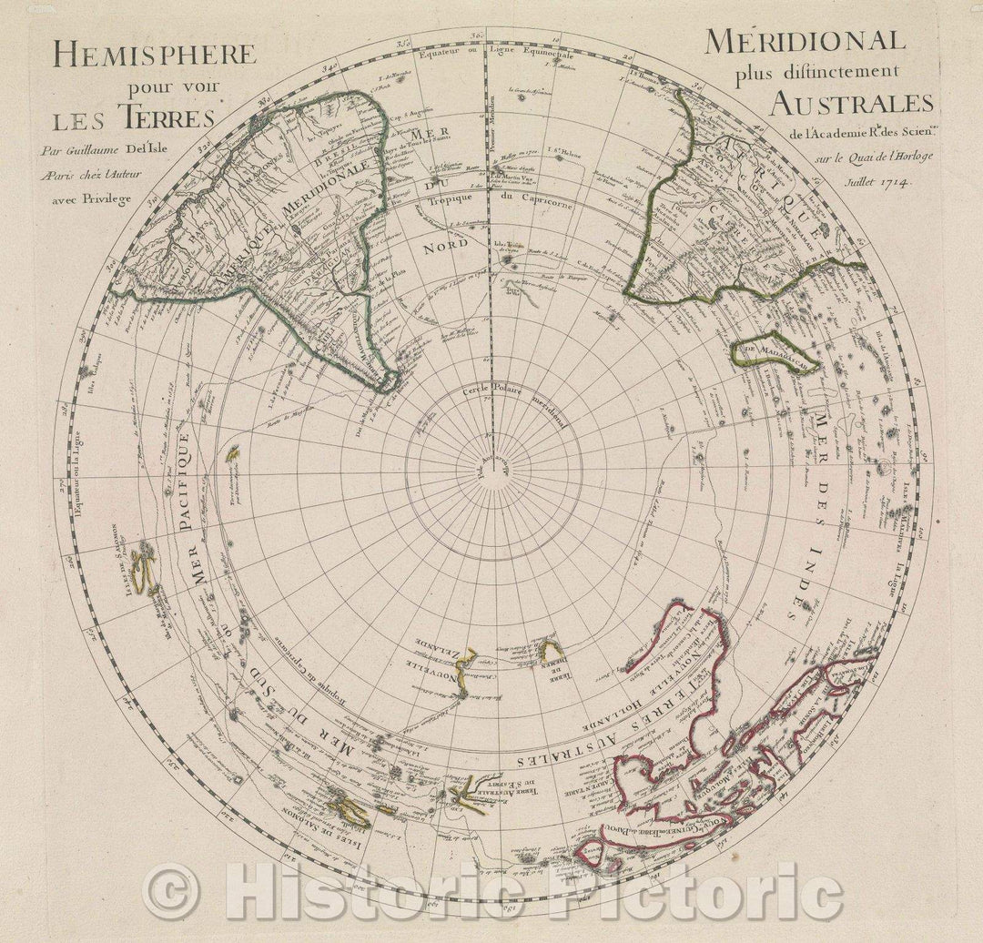Historic Map : Hemisphere Meridonal pour voir plus distinctement les Terres Australes., 1714 , Vintage Wall Art