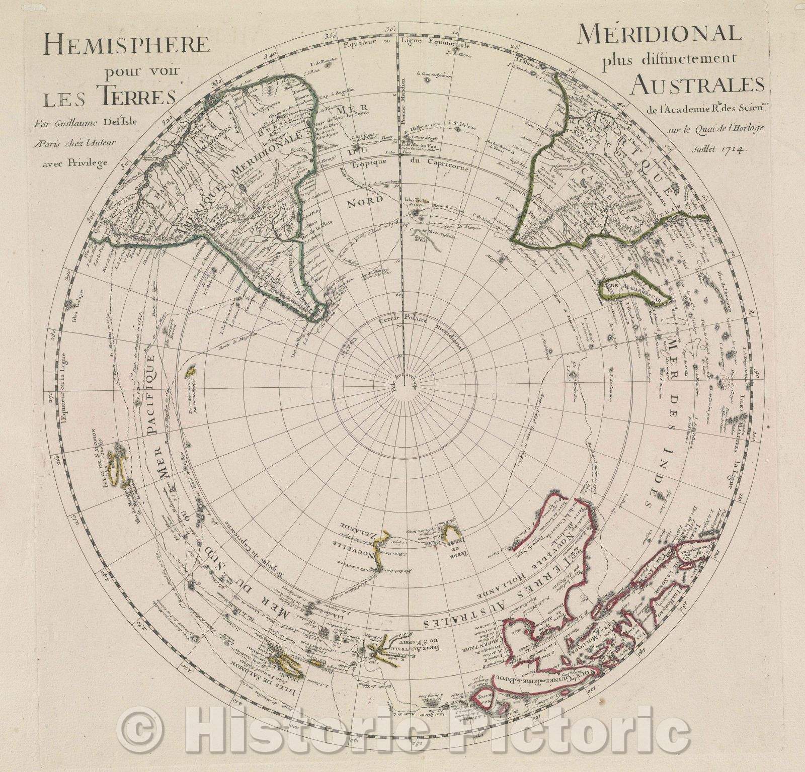 Historic Map : Hemisphere Meridonal pour voir plus distinctement les Terres Australes., 1714 , Vintage Wall Art