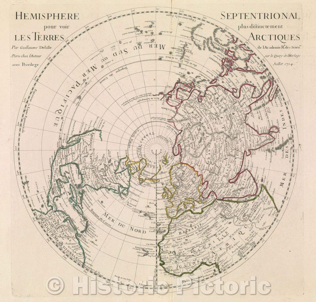 Historic Map : Hemisphere Septentrional pour voir plus distinctement Les Terres Arctique, 1714 , Vintage Wall Art