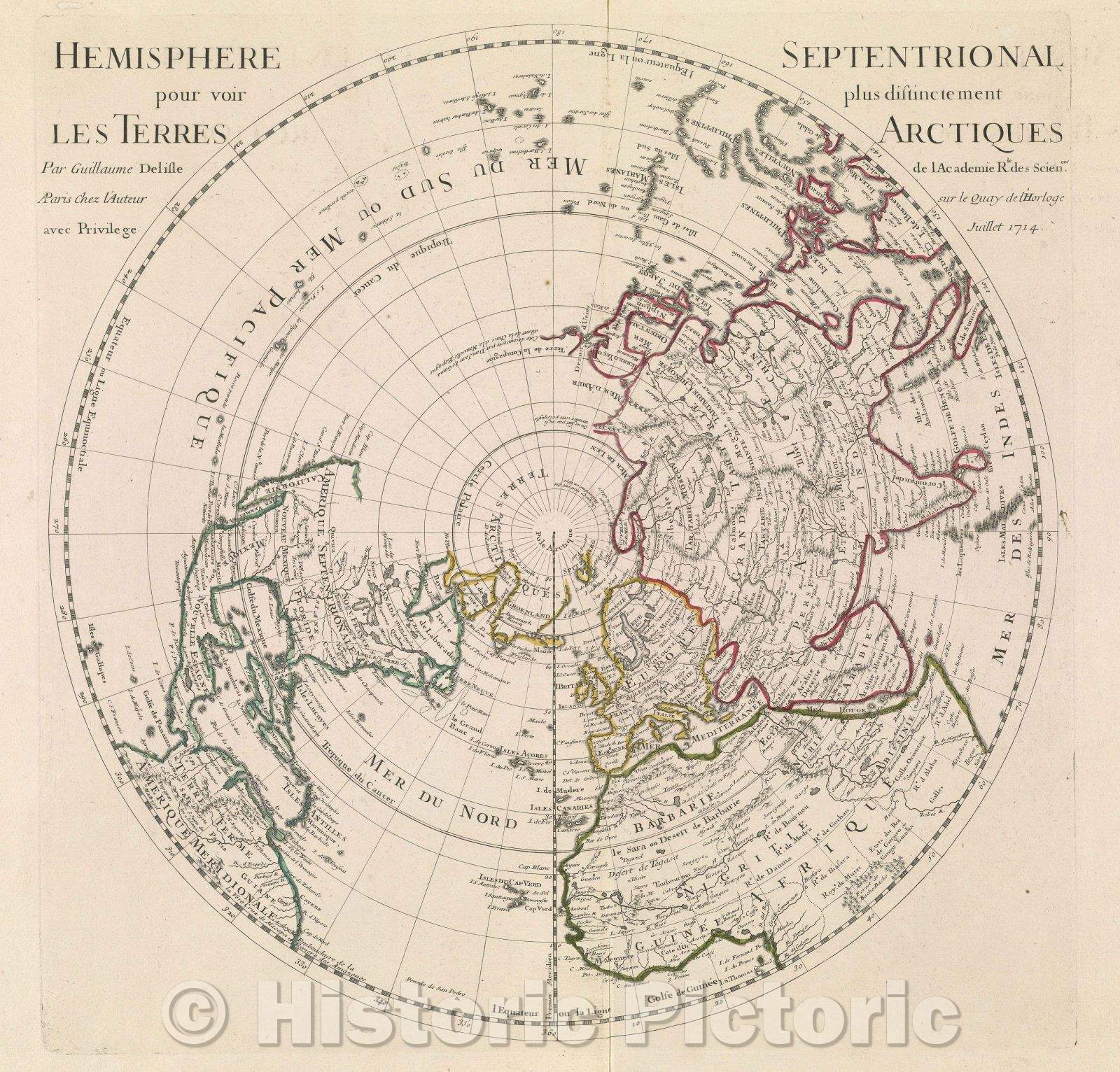 Historic Map : Hemisphere Septentrional pour voir plus distinctement Les Terres Arctique, 1714 , Vintage Wall Art